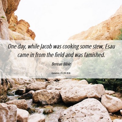 Picture 06 - Genesis 25:29 BSB - One day, while Jacob was cooking some stew, Esau - Bible Verse Picture