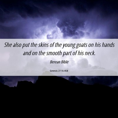 Picture 06 - Genesis 27:16 BSB - She also put the skins of the young goats on his - Bible Verse Picture