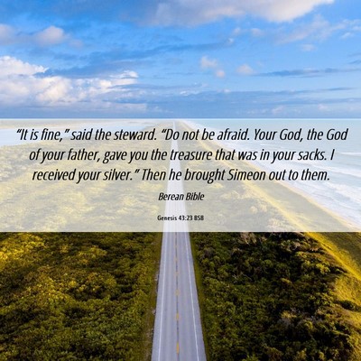 Picture 06 - Genesis 43:23 BSB - “It is fine,” said the steward. “Do not be - Bible Verse Picture