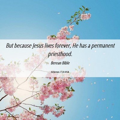 Picture 06 - Hebrews 7:24 BSB - But because Jesus lives forever, He has a - Bible Verse Picture