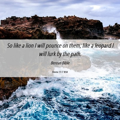 Picture 06 - Hosea 13:7 BSB - So like a lion I will pounce on them; like a - Bible Verse Picture