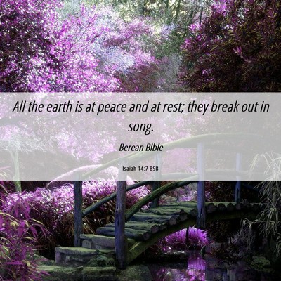 Picture 06 - Isaiah 14:7 BSB - All the earth is at peace and at rest; they break - Bible Verse Picture