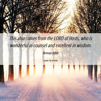 Picture 06 - Isaiah 28:29 BSB - This also comes from the LORD of Hosts, who is - Bible Verse Picture