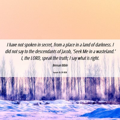 Picture 06 - Isaiah 45:19 BSB - I have not spoken in secret, from a place in a - Bible Verse Picture