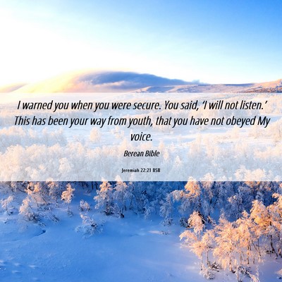 Picture 06 - Jeremiah 22:21 BSB - I warned you when you were secure. You said, ‘I - Bible Verse Picture