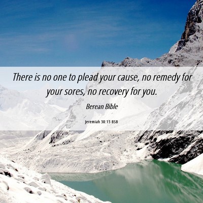 Picture 06 - Jeremiah 30:13 BSB - There is no one to plead your cause, no remedy - Bible Verse Picture