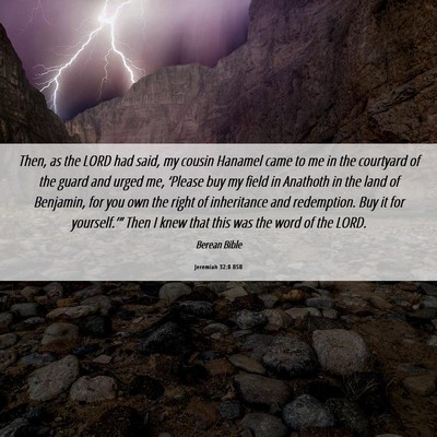 Picture 06 - Jeremiah 32:8 BSB - Then, as the LORD had said, my cousin Hanamel - Bible Verse Picture