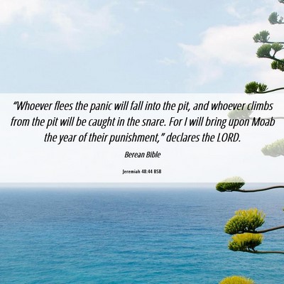Picture 06 - Jeremiah 48:44 BSB - “Whoever flees the panic will fall into the - Bible Verse Picture
