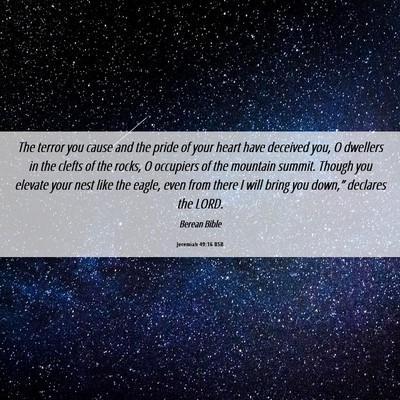 Picture 06 - Jeremiah 49:16 BSB - The terror you cause and the pride of your heart - Bible Verse Picture