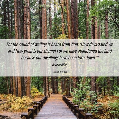 Picture 06 - Jeremiah 9:19 BSB - For the sound of wailing is heard from Zion: - Bible Verse Picture