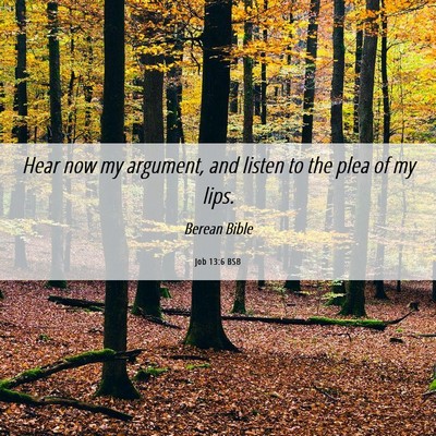 Picture 06 - Job 13:6 BSB - Hear now my argument, and listen to the plea of - Bible Verse Picture
