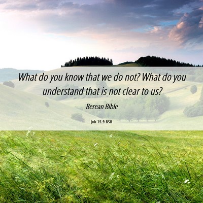 Picture 06 - Job 15:9 BSB - What do you know that we do not? What do you - Bible Verse Picture
