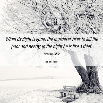 Picture 06 - Job 24:14 BSB - When daylight is gone, the murderer rises to kill - Bible Verse Picture