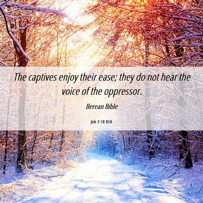 Picture 06 - Job 3:18 BSB - The captives enjoy their ease; they do not hear - Bible Verse Picture