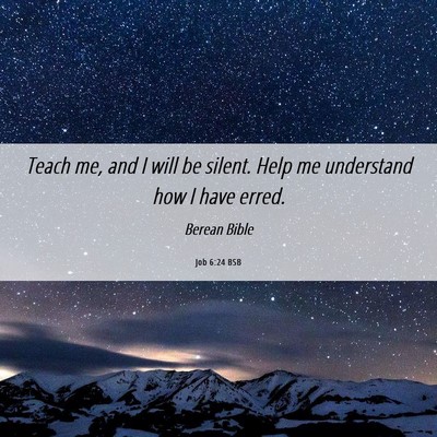 Picture 06 - Job 6:24 BSB - Teach me, and I will be silent. Help me - Bible Verse Picture