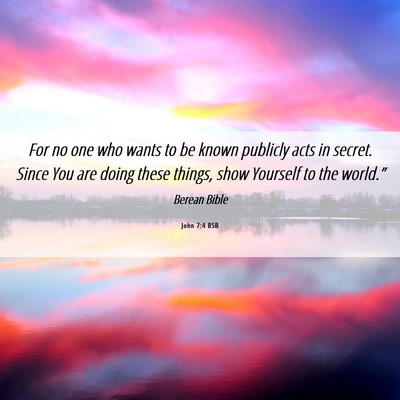 Picture 06 - John 7:4 BSB - For no one who wants to be known publicly acts in - Bible Verse Picture