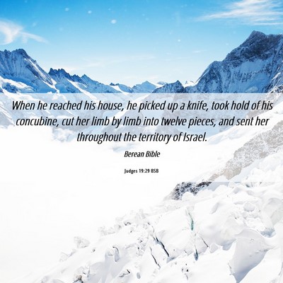 Picture 06 - Judges 19:29 BSB - When he reached his house, he picked up a knife, - Bible Verse Picture