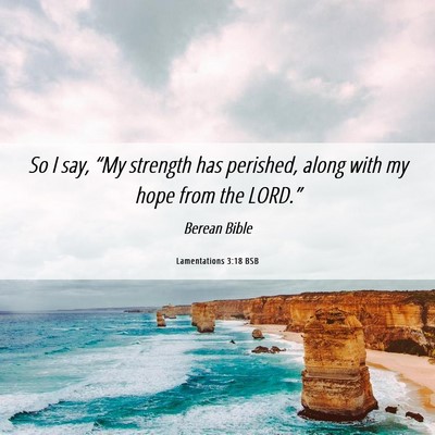 Picture 06 - Lamentations 3:18 BSB - So I say, “My strength has perished, along with - Bible Verse Picture