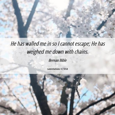 Picture 06 - Lamentations 3:7 BSB - He has walled me in so I cannot escape; He has - Bible Verse Picture