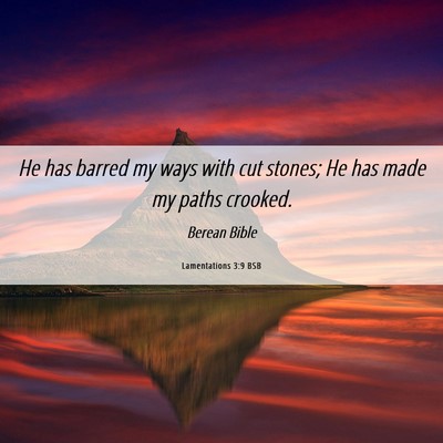 Picture 06 - Lamentations 3:9 BSB - He has barred my ways with cut stones; He has - Bible Verse Picture