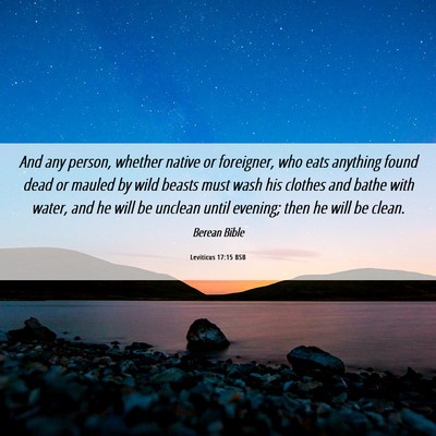 Picture 06 - Leviticus 17:15 BSB - And any person, whether native or foreigner, who - Bible Verse Picture