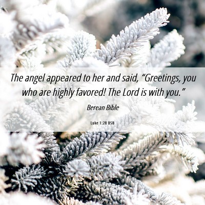 Picture 06 - Luke 1:28 BSB - The angel appeared to her and said, “Greetings, - Bible Verse Picture
