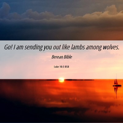 Picture 06 - Luke 10:3 BSB - Go! I am sending you out like lambs among - Bible Verse Picture