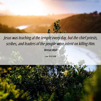 Picture 06 - Luke 19:47 BSB - Jesus was teaching at the temple every day, but - Bible Verse Picture