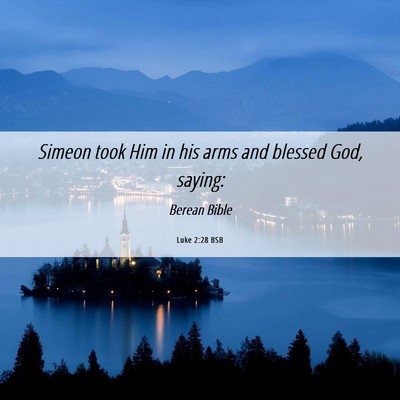 Picture 06 - Luke 2:28 BSB - Simeon took Him in his arms and blessed God, - Bible Verse Picture
