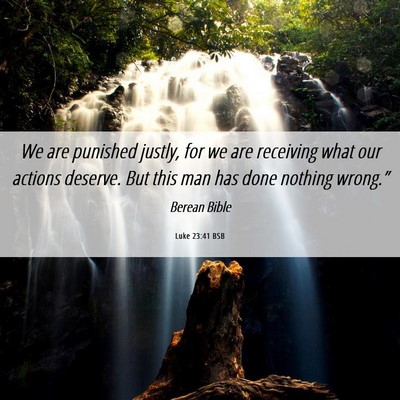 Picture 06 - Luke 23:41 BSB - We are punished justly, for we are receiving what - Bible Verse Picture