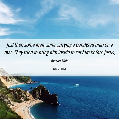 Picture 06 - Luke 5:18 BSB - Just then some men came carrying a paralyzed man - Bible Verse Picture