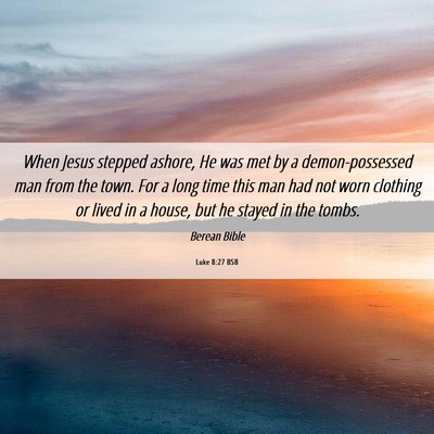 Picture 06 - Luke 8:27 BSB - When Jesus stepped ashore, He was met by a - Bible Verse Picture