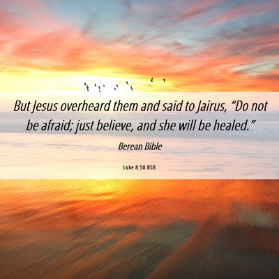 Picture 06 - Luke 8:50 BSB - But Jesus overheard them and said to Jairus, - Bible Verse Picture