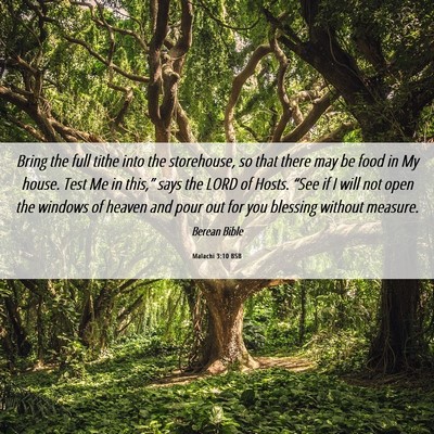 Picture 06 - Malachi 3:10 BSB - Bring the full tithe into the storehouse, so that - Bible Verse Picture