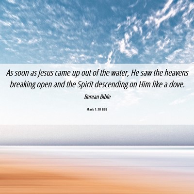Picture 06 - Mark 1:10 BSB - As soon as Jesus came up out of the water, He saw - Bible Verse Picture