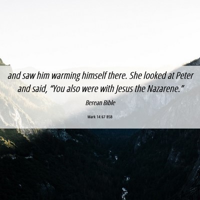 Picture 06 - Mark 14:67 BSB - and saw him warming himself there. She looked at - Bible Verse Picture