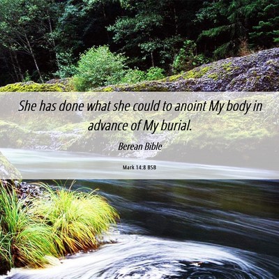 Picture 06 - Mark 14:8 BSB - She has done what she could to anoint My body in - Bible Verse Picture