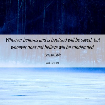 Picture 06 - Mark 16:16 BSB - Whoever believes and is baptized will be saved, - Bible Verse Picture