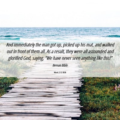 Picture 06 - Mark 2:12 BSB - And immediately the man got up, picked up his - Bible Verse Picture