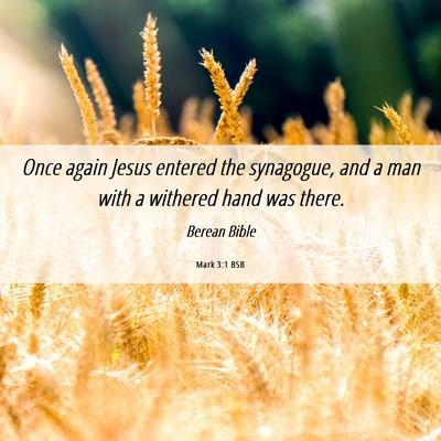 Picture 06 - Mark 3:1 BSB - Once again Jesus entered the synagogue, and a man - Bible Verse Picture