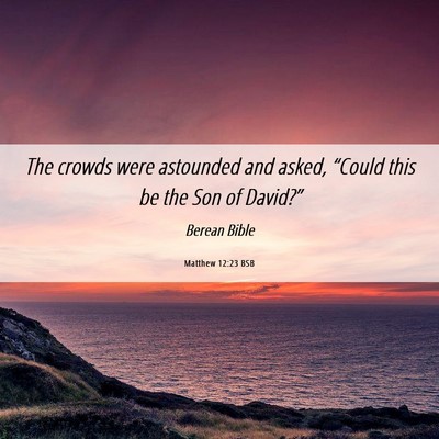 Picture 06 - Matthew 12:23 BSB - The crowds were astounded and asked, “Could - Bible Verse Picture