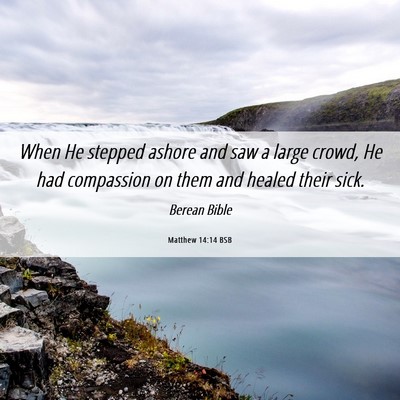 Picture 06 - Matthew 14:14 BSB - When He stepped ashore and saw a large crowd, He - Bible Verse Picture