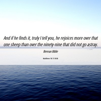 Picture 06 - Matthew 18:13 BSB - And if he finds it, truly I tell you, he rejoices - Bible Verse Picture