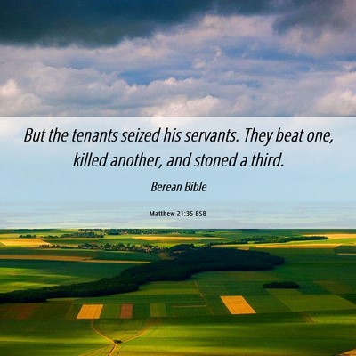 Picture 06 - Matthew 21:35 BSB - But the tenants seized his servants. They beat - Bible Verse Picture