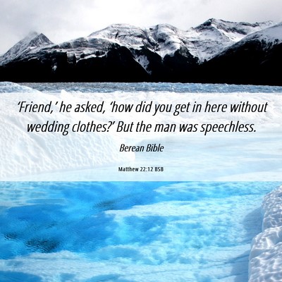 Picture 06 - Matthew 22:12 BSB - ‘Friend,’ he asked, ‘how did you get in - Bible Verse Picture