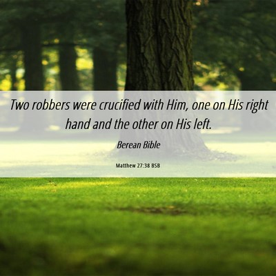 Picture 06 - Matthew 27:38 BSB - Two robbers were crucified with Him, one on His - Bible Verse Picture