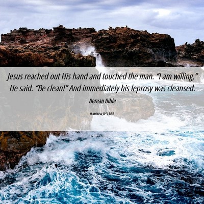 Picture 06 - Matthew 8:3 BSB - Jesus reached out His hand and touched the man. - Bible Verse Picture