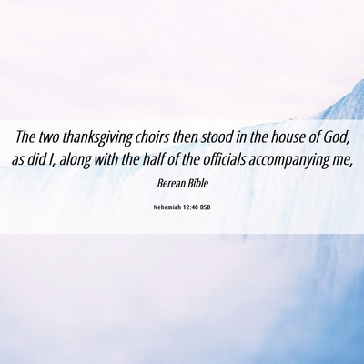 Picture 06 - Nehemiah 12:40 BSB - The two thanksgiving choirs then stood in the - Bible Verse Picture