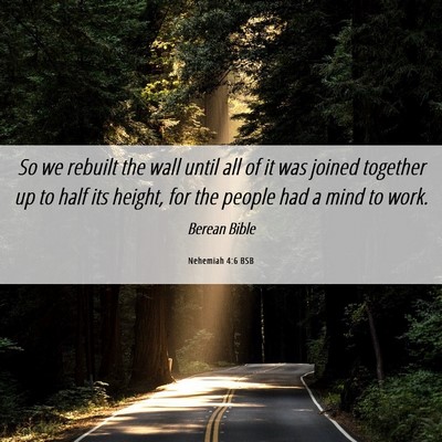 Picture 06 - Nehemiah 4:6 BSB - So we rebuilt the wall until all of it was joined - Bible Verse Picture