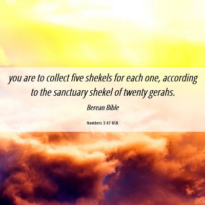 Picture 06 - Numbers 3:47 BSB - you are to collect five shekels for each one, - Bible Verse Picture